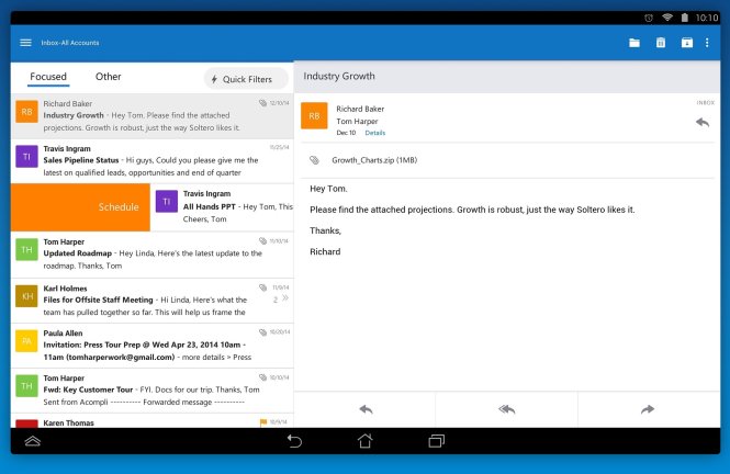 Outlook trên tablet Android