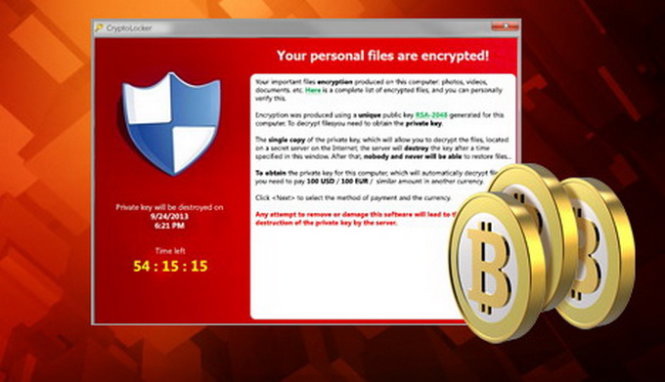 Thông báo các tập tin đã mã hóa và đòi nộp tiền chuộc bằng Bitcoin - Ảnh minh họa: Internet