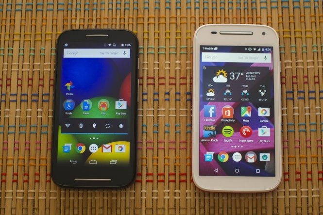 Moto E đời đầu (trái) và Moto E 2015 hỗ trợ mạng 4G LTE ra mắt tại MWC 2015 - Ảnh: ArsTechnica