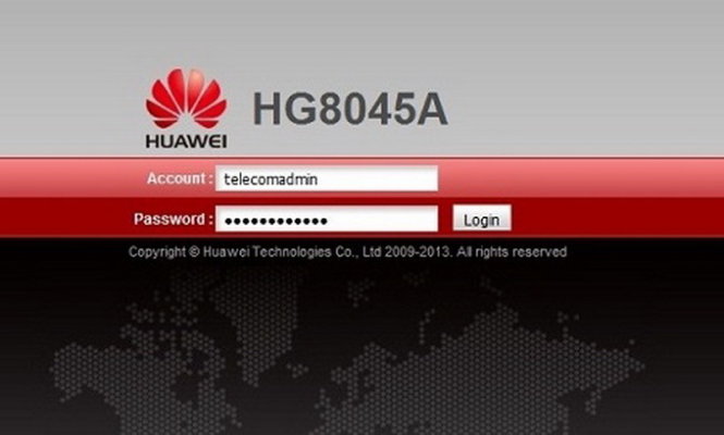 Giao diện đăng nhập vào phần quản lý modem buộc sử dụng tài khoản mặc định, không cho phép thay đổi mật khẩu (password) của modem Huawei HG8045A hợp tác VNPT Hà Nội cung cấp cho khách hàng - Ảnh minh họa: HCMTelecom