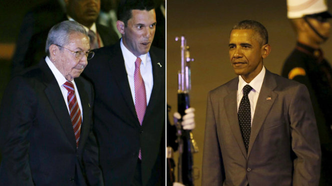 Hai lãnh đạo Raul Castro và Barack Obama đã đến Panama City tối 9-4 - Ảnh: Reuters