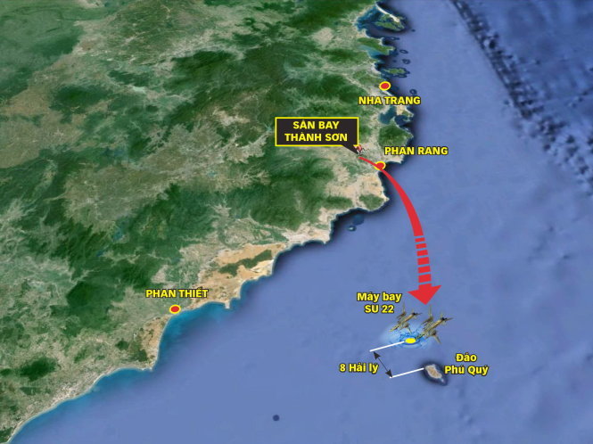 Vị trí hai máy bay SU 22 mất liên lạc trên vùng biển Ninh Thuận - Đồ họa: NHƯ KHANH