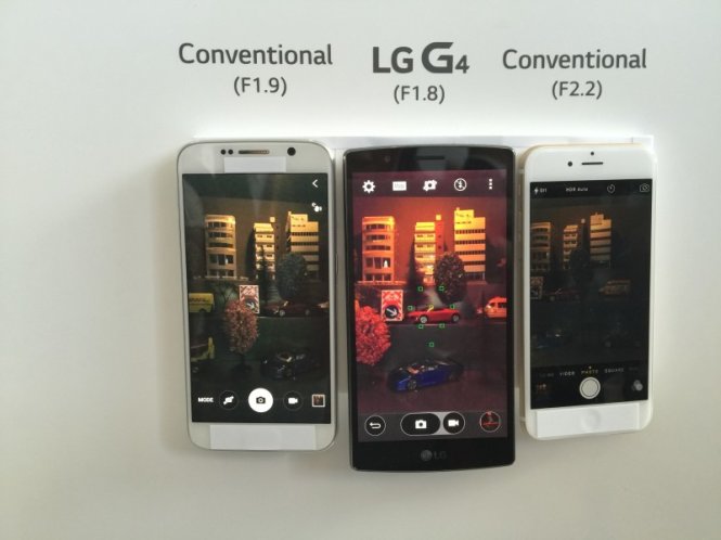 So sánh chất lượng ảnh chụp thiếu sáng của LG G4 cùng các smartphone camera có khẩu F1.9 và F2.2 - Ảnh: VentureBeat