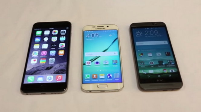 Từ trái sang: iPhone 6 Plus, Galaxy S6 Edge và One M9 - Ảnh: VentureBeat