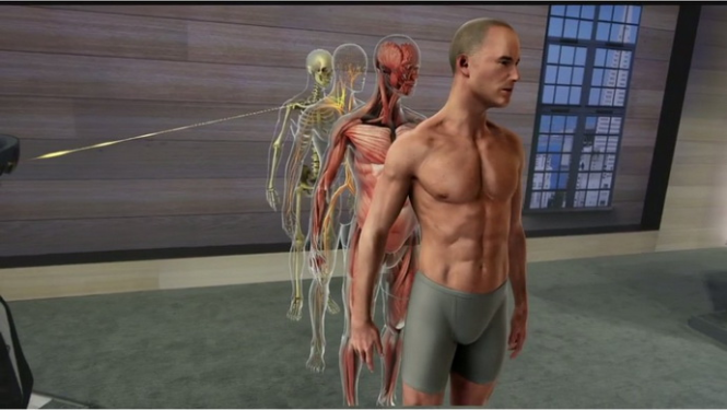 Một hình ảnh đồ họa Hologram cơ thể người được HoloLens dựng nên, có thể phóng to thu nhỏ để xem chi tiết.. - Ảnh: Microsoft