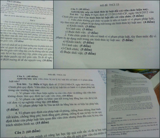 Một số mã đề thi được cho là bị lộ trước khi kỳ thi tuyển viên chức ngành giáo dục thị xã Gia Nghĩa (Đắk Nông) diễn ra ngày 23-8-2014 - Ảnh: người trong cuộc cung cấp