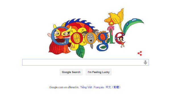 Trang chủ Google.com.vn ngày 1-6-2015 thể hiện theo tác phẩm 