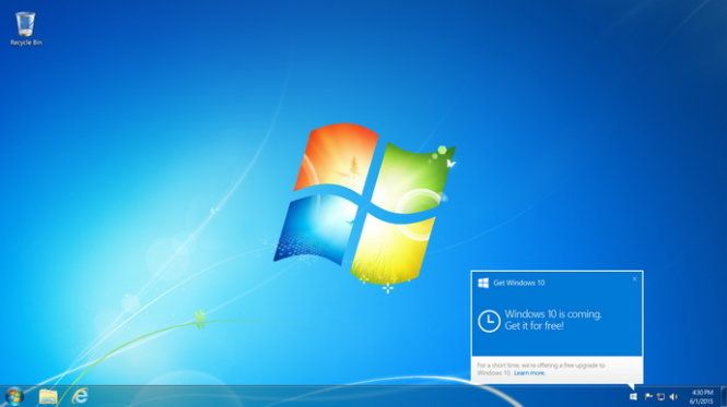 Thông báo đăng ký nâng cấp lên Windows 10 miễn phí khi phiên bản này 