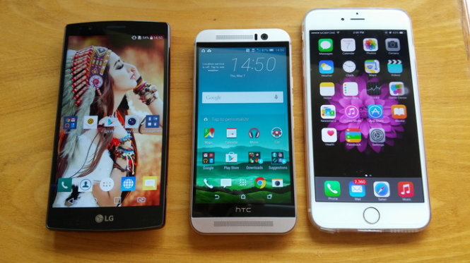 LG G4, HTC One M9 và iPhone 6 Plus - Ảnh: T.Trực