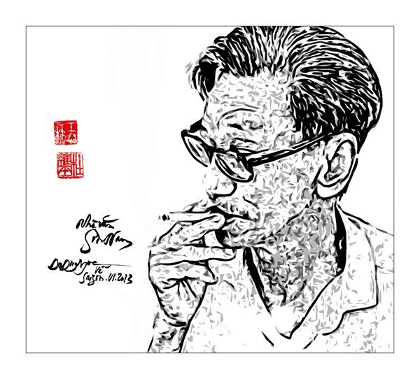 Tác phẩm chân dung nhà văn Sơn Nam do họa sĩ Đỗ Duy Ngọc thực hiện từ bức ảnh của Nguyễn Phong Quang