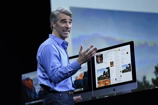 Phó chủ tịch cấp cao vê Công nghệ phần mềm của Apple, ông Craig Federighi giới thiệu về OS X El Capitan tại WWDC 2015 - Ảnh: Wall Street Journal