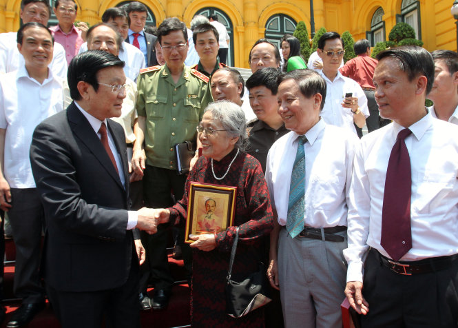 Chủ tịch nước Trương Tấn Sang gặp mặt thân mật đoàn đại biểu Hội Nhà báo Việt Nam Ảnh: TTXVN