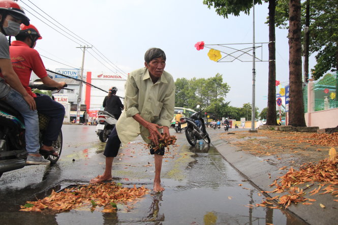 Ông Nguyễn Thanh Phong cặm cụi vớt rác Ảnh: TRƯỜNG KHANG