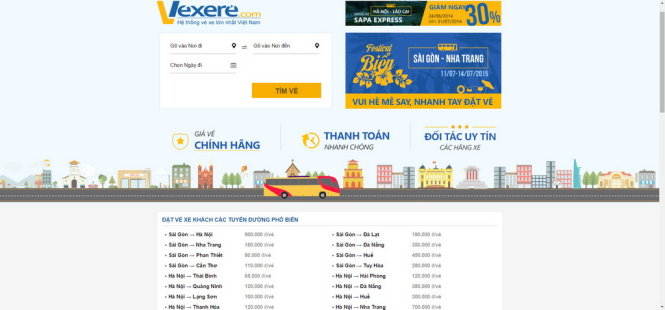 Website đặt vé xe khách trực tuyến VeXeRe.com - Ảnh chụp màn hình
