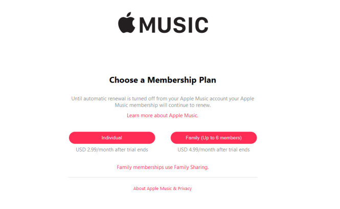 Đăng ký Apple Music với mức phí 2,99 USD/tháng tại VN