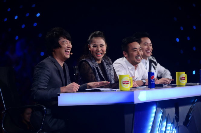 Bốn giám khảo trong đêm thi: Thanh Bùi, Thu Minh, Quang Dũng và Tùng Dương - Ảnh: Quang Định
