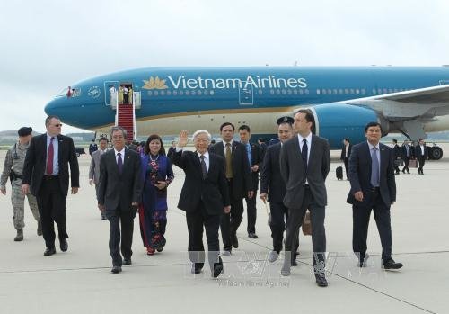 Ngày 6-7, Tổng Bí thư Nguyễn Phú Trọng đến sân bay Quân sự Andrews ở Thủ đô Washington DC - Ảnh: TTXVN