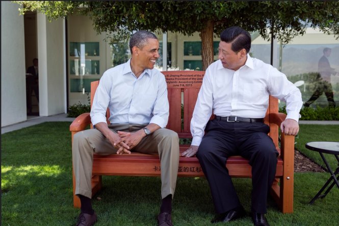 Tổng thống Mỹ Barack Obama và Chủ tịch Trung Quốc Tập Cận Bình trong một lần gặp gỡ ở California vào tháng 6-2013. Hai ông sẽ gặp nhau vào tháng 9 - Ảnh: W.House