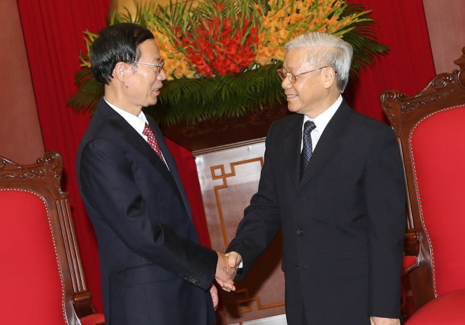 Tổng bí thư Nguyễn Phú Trọng tiếp Phó thủ tướng Quốc vụ viện Trung Quốc Trương Cao Lệ - Ảnh: TTXVN