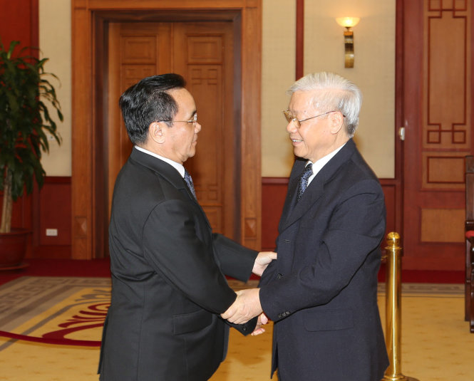 Tổng bí thư Nguyễn Phú Trọng tiếp Thủ tướng Lào Thoongsing Thammavong - Ảnh: TTXVN