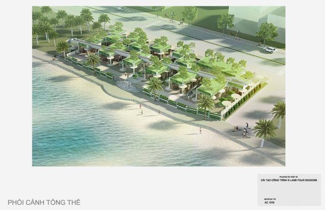 Mô hình đồ án của KST Trịnh Quốc Dũng (TP.HCM) đã được xếp giải nhì và được chọn để bổ sung, xây dựng nhằm sửa sai cho nhà hàng Eland Four Seasons tại bãi biển Nha Trang. (Nguồn ảnh: Hội KTS Khánh Hòa cung cấp)