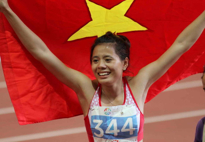 Nguyễn Thị Huyền trong giây phút chiến thắng tại SEA Games 28 - Ảnh: T.P.