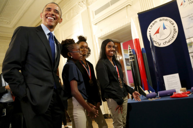 Tổng thống Obama tại Hội chợ khoa học Nhà Trắng vào ngày 23-3-2015 – Ảnh: Reuters