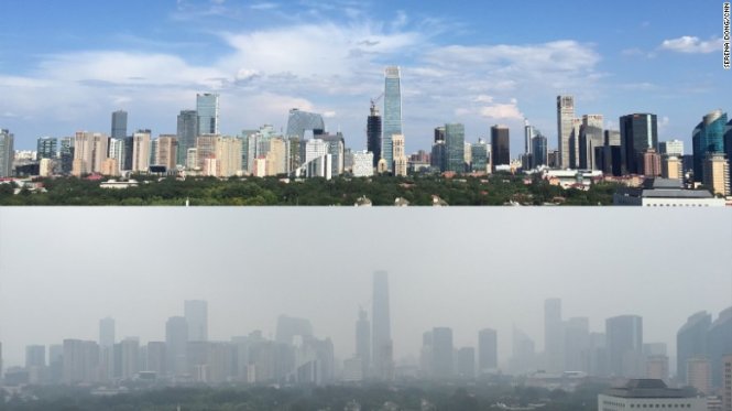 Hình ảnh tương phản tại Bắc Kinh trước và sau buổi lễ diễu hành - Ảnh: CNN