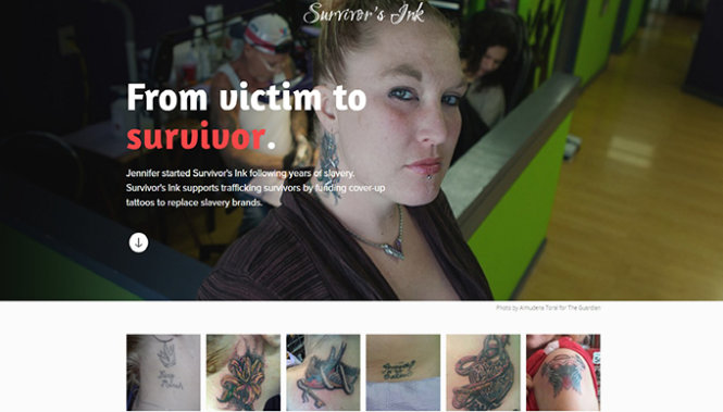Trang giao diện của Tổ chức phi lợi nhuận Survivor’s Ink với những câu chuyện về các cô gái đã hoàn lương - Ảnh chụp lại màn hình
