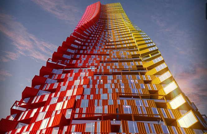 Mô hình nhà chọc trời container - Ảnh: CRG Architects