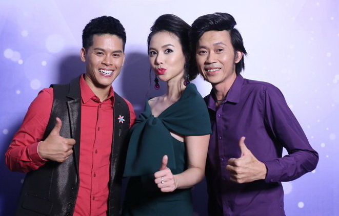Hai giám khảo John Huy Trần, Hoài Linh và MC Ngọc Diệp - Ảnh: Lê Nhân