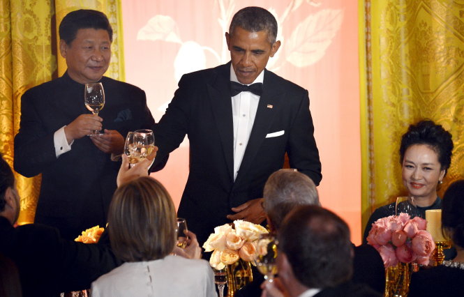 Tổng thống Barack Obama đãi yến tiệc Chủ tịch Tập Cận Bình tại Nhà Trắng tối 25-9 - Ảnh: Reuters