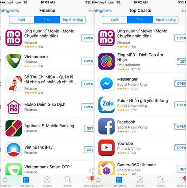 MoMo vượt lên dẫn đầu ở hai danh sách ứng dụng Việt trên Apple App Store