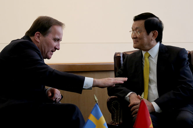 Chủ tịch nước Trương Tấn Sang đã gặp Thủ tướng Thụy Điển Stefan Lofven - Ảnh: Giản Thanh Sơn