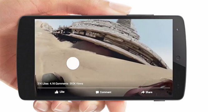 Video 360 độ bắt đầu hiển thị trên luồng tin Facebook, người dùng có thể điều chỉnh góc nhìn bằng nút tròn trên giao diện video để xem các khung cảnh khác nhau - Ảnh: Facebook