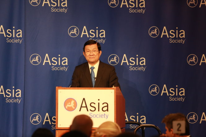 Chủ tịch nước Trương Tấn Sang phát biểu tại cuộc Đối thoại chính sách quan hệ Việt - Mỹ    - Ảnh: V.V.T.