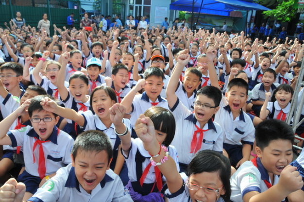Trong ảnh: các em học sinh Trường tiểu học Nguyễn Văn Trỗi, Q.4, TP.HCM - Ảnh: Minh Đức