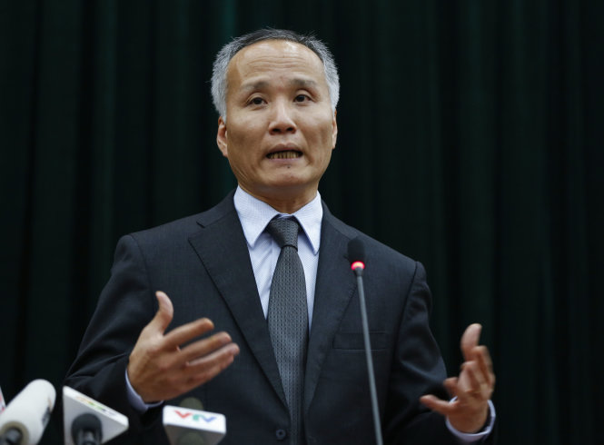 Ông Trần Quốc Khánh - thứ trưởng Bộ Công thương, trưởng đoàn đàm phán VN - tại buổi họp báo về TPP ngày 9-10 - Ảnh: Việt Dũng