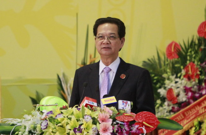 Thủ tướng Nguyễn Tấn Dũng phát biểu tại Đại hội - Ảnh: V.V.T