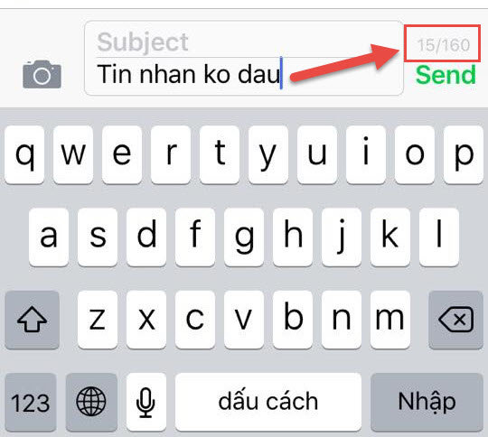 Nhắn tin không dấu tiếng Việt  trên iPhone 6S (iOS 9.1) - Ảnh: Nguyễn Hồng Phúc