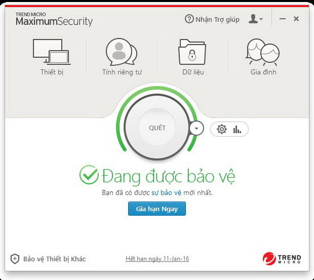 Giao diện tiếng Việt của bộ Trend Micro Internet Security 10 (2016) được đơn giản hóa