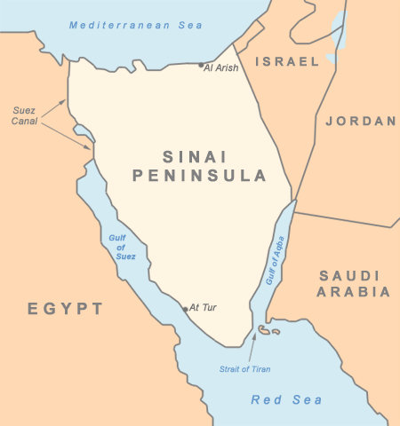 Vị trí bán đảo Sinai - Ảnh: AFP