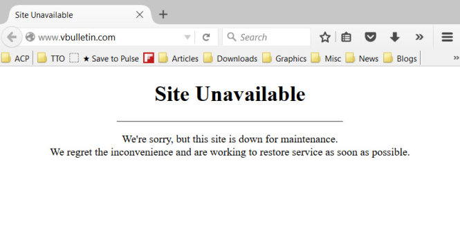 Website vBulletin.com ngừng hoạt động ngày 2-11-2015 sau vụ tấn công ngày 1-11 - Ảnh chụp giao diện website