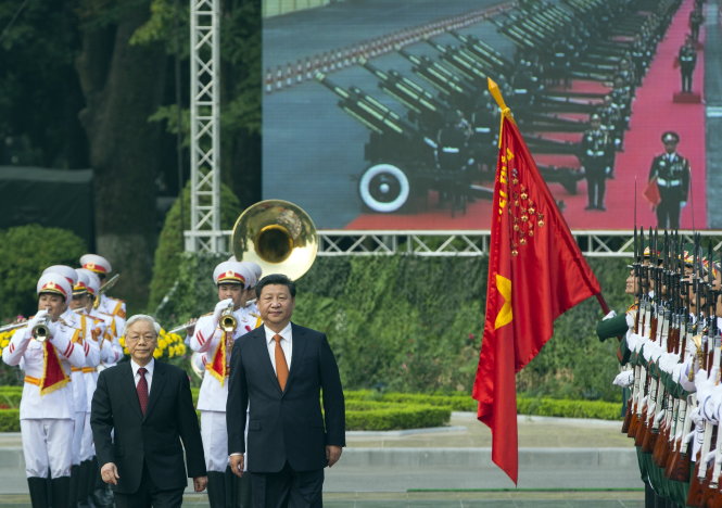 Tổng bí thư Nguyễn Phú Trọng đón tiếp Tổng bí thư, Chủ tịch nước Trung Quốc Tập Cận Bình - Ảnh: Việt Dũng