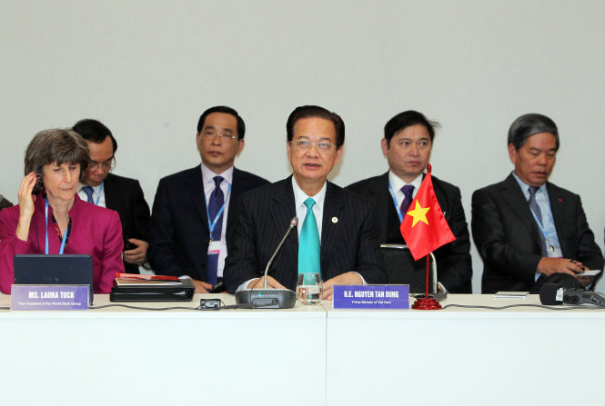 Thủ tướng Nguyễn Tấn Dũng đồng chủ trì đối thoại cấp cao về ứng phó thách thức của biến đổi khí hậu tại đồng bằng sông Cửu Long - Ảnh: TTXVN