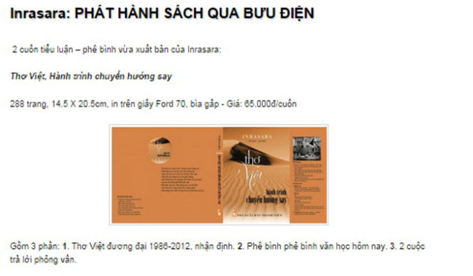 Nhờ Internet, các tác giả có thêm một kênh bán sách hiệu quả - Ảnh chụp lại trang Inrasara.com