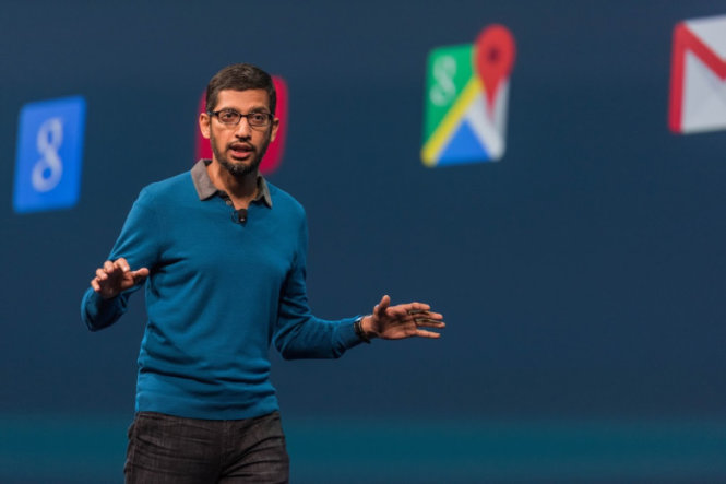 Phó chủ tịch phụ trách Sản phẩm của Google, Sundar Pichai tại Google I/O 2015 - Ảnh: Google