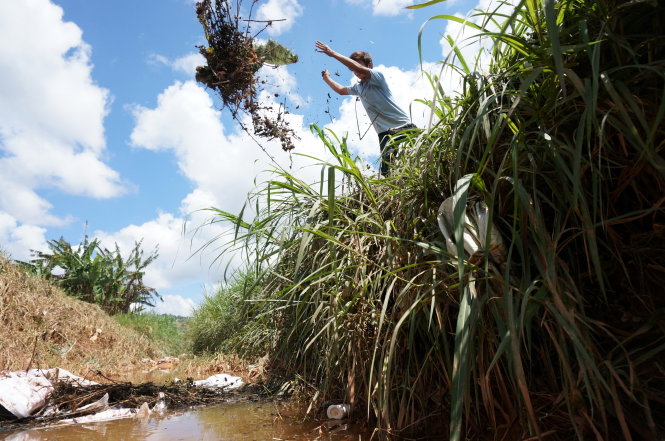 Người dân ngang nhiên vứt rác thải nông nghiệp xuống suối Cam Ly - Ảnh: Mai Vinh