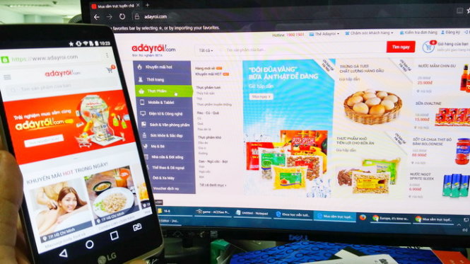 Phiên bản di động bên cạnh phiên bản website Adayroi.com - Ảnh: T.Trực