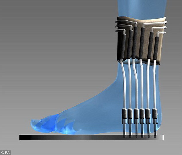 Mô tả thiết kế của thiết bị với các ống chuyên dụng và “máy bơm” từ cử động của gót chân - Ảnh: MIT